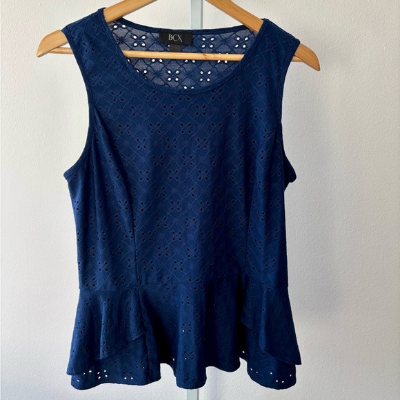 BCX Blouse Women XLarge Peplum Sleeveless Eyelet Cottagecore Whimsical Fairycore - Picture 12 of 14